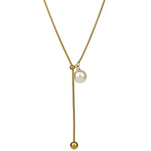 18KT G.P Pearl and Gold Ball Long Sweater Necklace